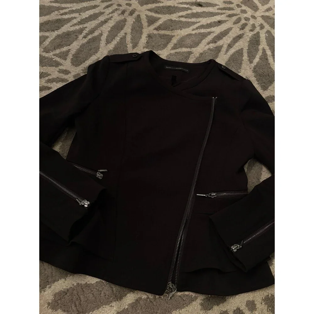 Black White House Black Market Zip Up Moto Jacket - Picture 2 of 4